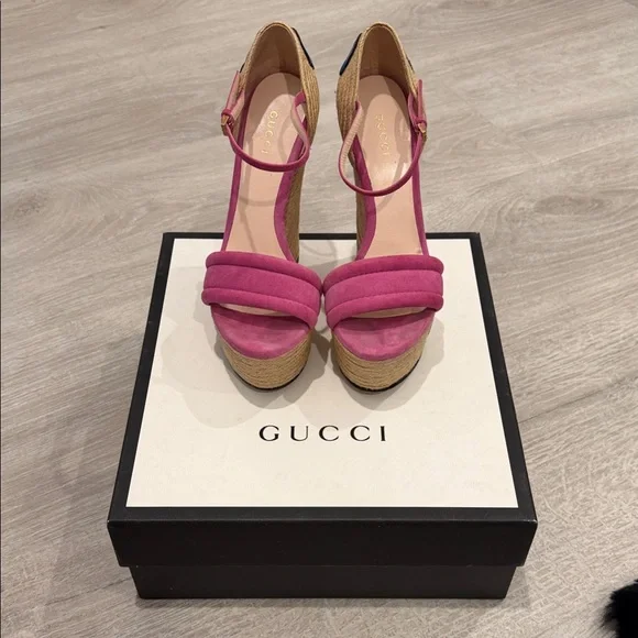 Gucci Pink and Tan Platform Sandals - Picture 1 of 7